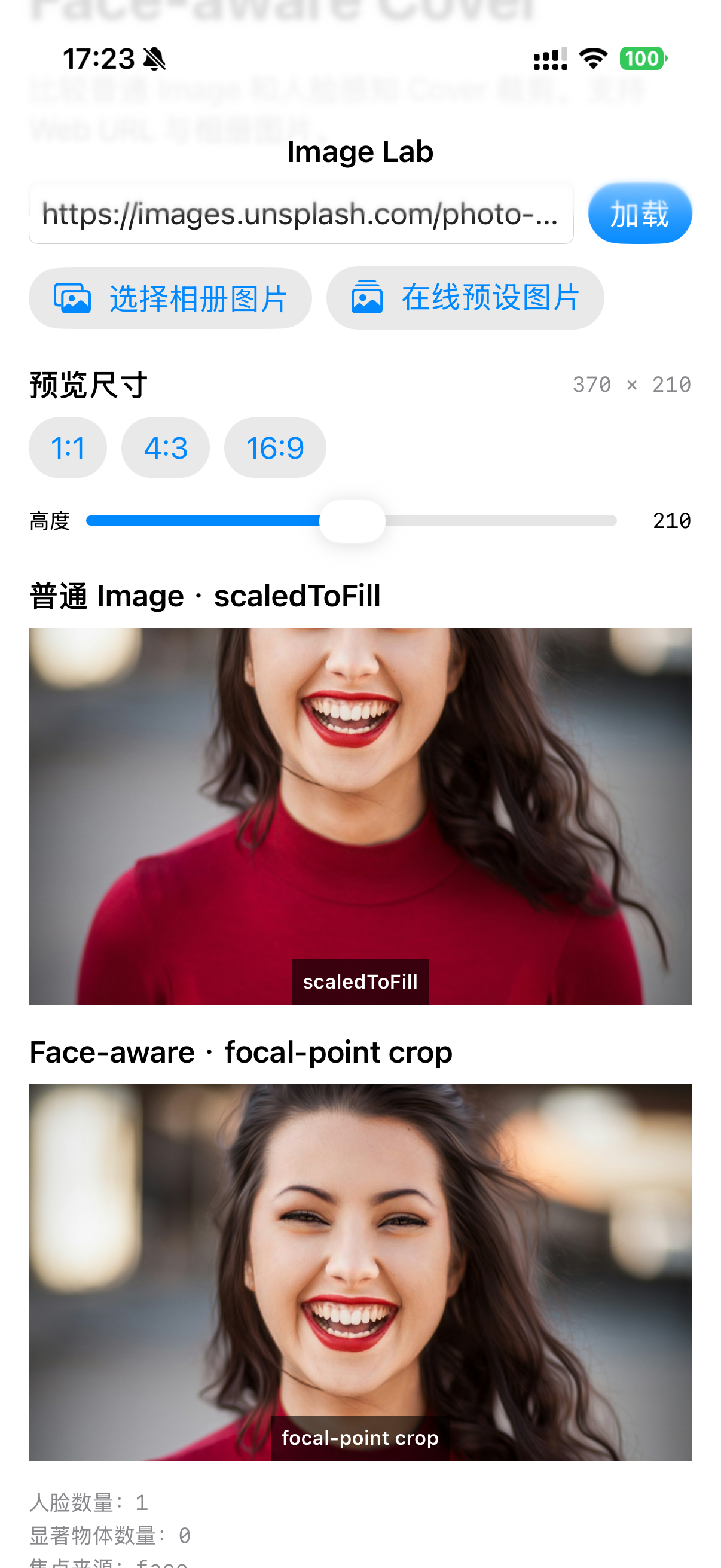 FaceAwareImageKit 女性人像裁剪示例